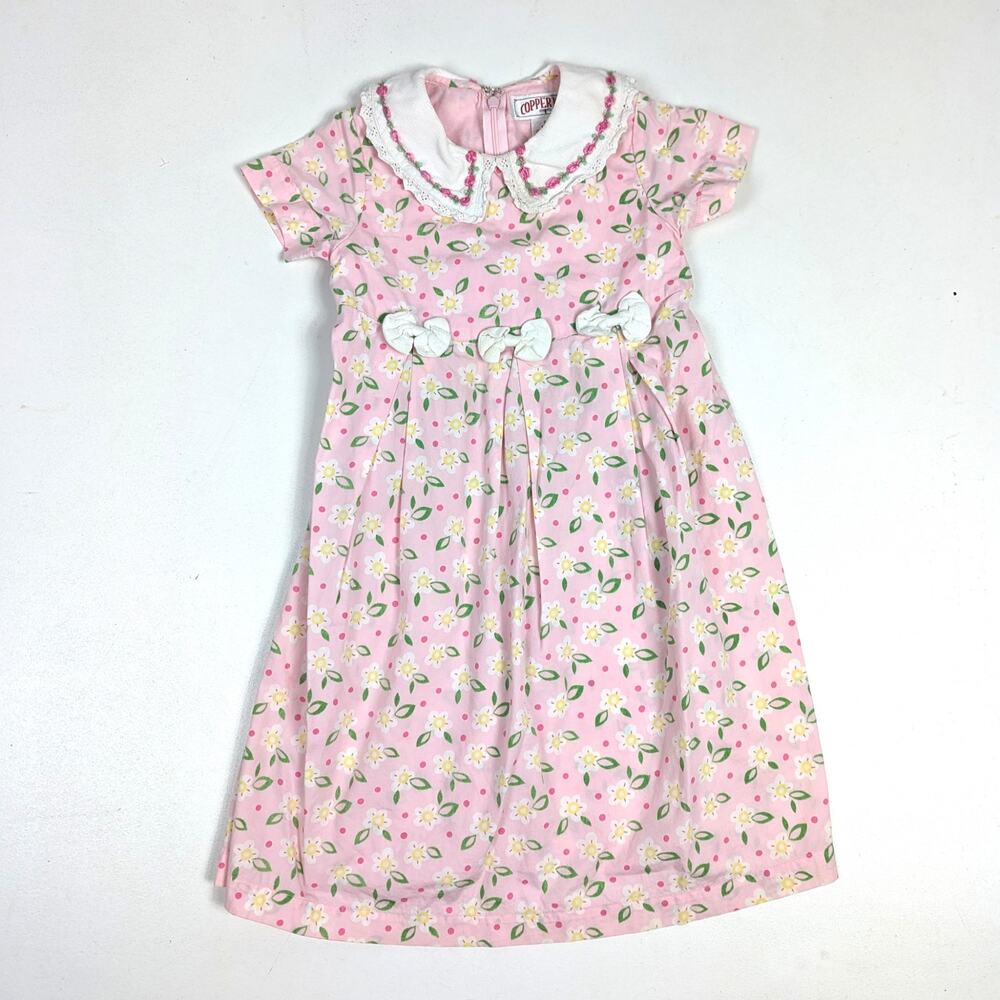 Vtg 90s Copper Key Dress Girls SZ 3T Midi/Maxi Pink Floral Cottagecore Girly